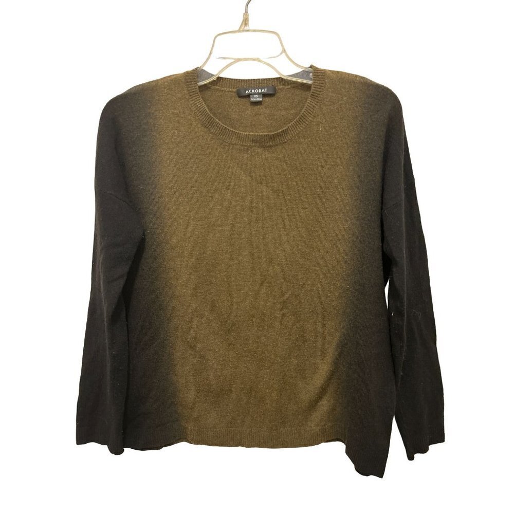 Women's XSmall ACROBAT Sweater Wool Brown Beige Color-block Crewneck